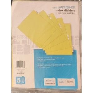 Yellow Index Dividers 5 Insertable clear Tab 4 SETS with 5 page 3 hole 8.5 X 11"